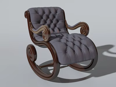 Gray Tufted Rocking Recliner With Curved Wooden Arms And Comfortable Upholstery 3d model