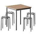 Table and Stools Set with Square Wooden Tabletop Gray Metal Frame and Four Perforated Stools