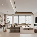 Modern Open Living and Dining Room Interior With Sofa Coffee Table TV And Dining Table