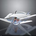 Futuristic White Aircraft Structure With Sleek Wings And VR Headset Inside