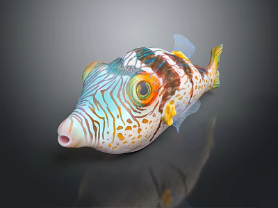 Colorful Striped Pufferfish Featuring Vibrant Patterns Bulging Eyes And Open Mouth 3d model