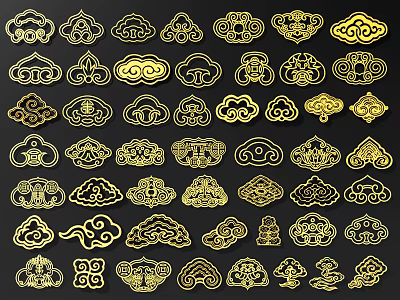 Multiple Styles Of Oriental Traditional Carving With Golden Decorative Art Patterns 3d model