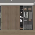 Modern Wooden Wardrobe With Glass Doors Hanging Rails And Storage Drawers