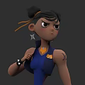 Game And Movie Character With Black Bun Hairstyle Yellow Headband And Blue Sleeveless Top