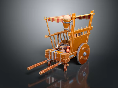 Traditional Wooden Vendor Cart Design With Decorative Canopy And Spoked Wheels 3d model