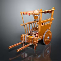 Traditional Wooden Vendor Cart Design With Decorative Canopy And Spoked Wheels