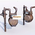 Vintage Industrial Equipment Cast Iron Meters With Pipe Connections And Dials