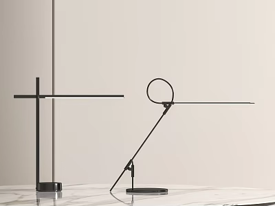 Modern Black Metal Table Lamps Featuring Cross Base And Circular Design On Marble Tabletop 3d model