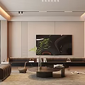 Modern Living Room Interior Design With TV Wall Bookshelf Sofa And Green Plants