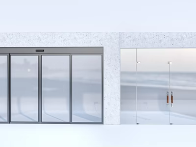 Contemporary Sliding Glass Doors On White Textured Wall With Sea View Glass Door 3d model