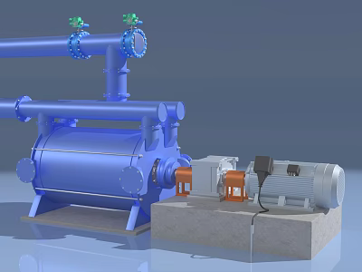 Blue Industrial Pump Equipment With Pipes Motor And Concrete Base Structure 3d model