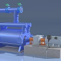 Blue Industrial Pump Equipment With Pipes Motor And Concrete Base Structure