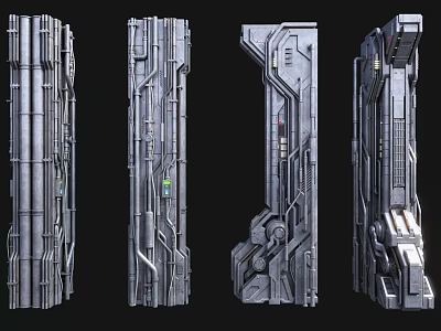 Metallic Sci Fi Mechanical Pillars With Intricate Design And Industrial Frames 3d model