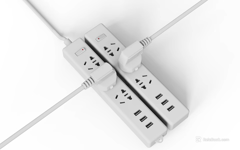 White Power Strips With Multiple Outlets And USB Ports For Home Daily Use 3d model 