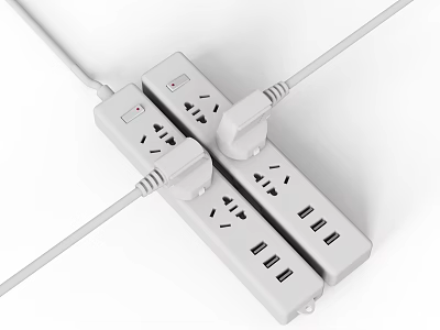 White Power Strips With Multiple Outlets And USB Ports For Home Daily Use 3d model White Power Strips With Multiple Outlets And USB Ports For Home Daily Use 3d model
