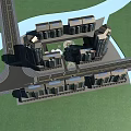 Modern Commercial Complex Aerial View With Central Plaza Green Spaces And Roads