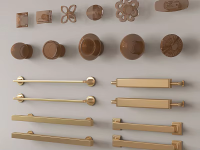Various Design Brass Handles Including Round Knobs Bar Pulls And Flower Shapes 3d model