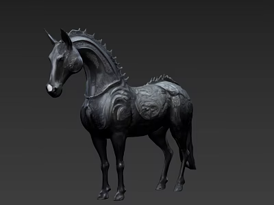 Exquisite Black Horse Sculpture Carved With Intricate Details And Artistic Design 3d model