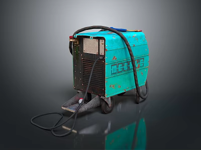 Blue Green Metal Master Portable Industrial Welding Machine With Cables And Wheels 3d model