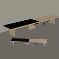 Modern Wooden Bed Bench With Black Panel And Solid Wood Legs 3d model