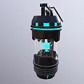 Futuristic Black Device With Transparent Body Blue LED Lights And Hanging Strap