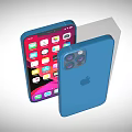 Blue iPhone Smartphone With Front Screen App Icons And Back Apple Logo Camera Design 3d model