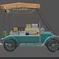 Vintage Blue UTRO Car With Canopy Loaded With Various Drinks And Snacks