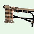 Handwoven Wicker Sofa Bench with Black Metal Frame and Plaid Blanket