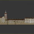 Detailed European Style Architectural Model With Red Roofs And Tower Structure