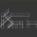 Industrial Metal Frame Platform Structure With Staircases Railings And Transparent Purple Flooring
