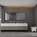 Modern Public Restroom With Double Sink Large Mirror And Smart Toilet