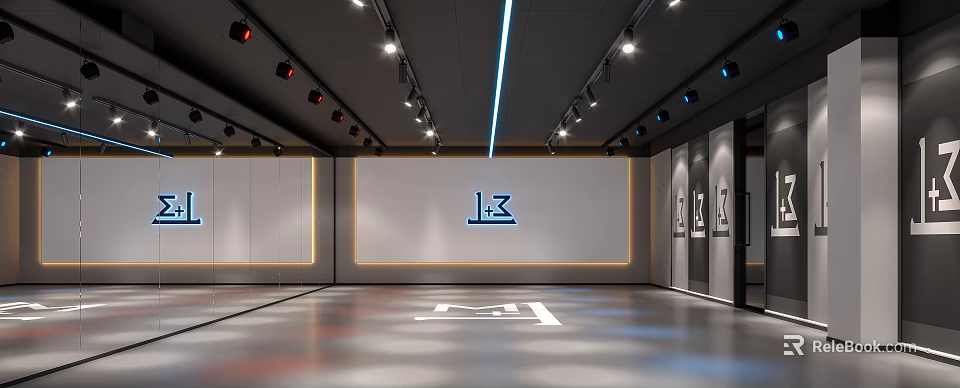 Fitness Studio Interior With Spacious Well Lit Training Area 3d model