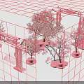 Artistic Pink Floral Installation Featuring Cherry Blossom Trees And Decorative Arch Structures 3d model