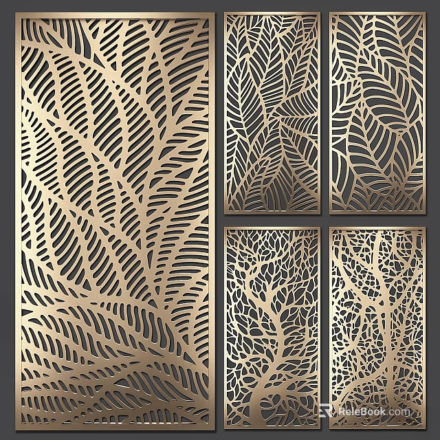 Wall Decorations With Intricate Leaf Branch Laser Cut Gold Metal Designs 3d model 