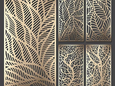 Wall Decorations With Intricate Leaf Branch Laser Cut Gold Metal Designs 3d model