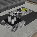 Modern Marble Top Coffee Table With Layered Design Tray Glasses And Green Limes