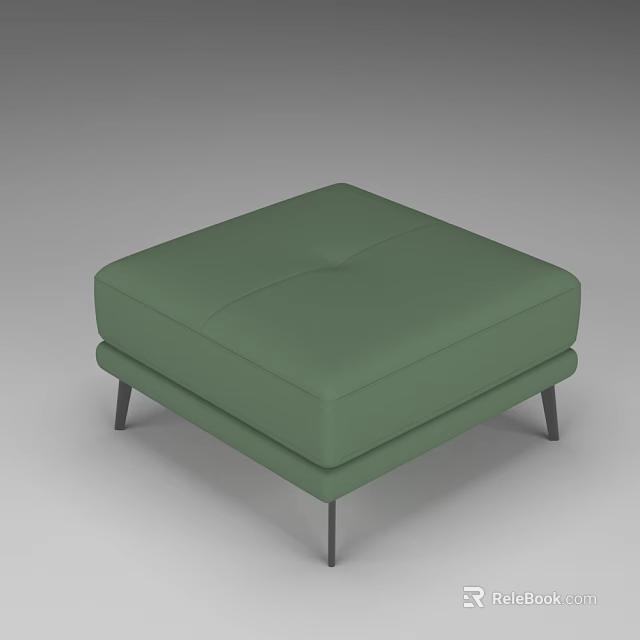 Modern Green Leather Ottoman With Square Design And Slim Black Legs 3d model 