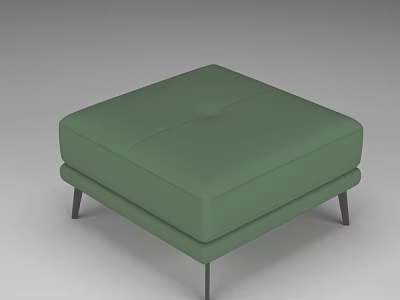 Modern Green Leather Ottoman With Square Design And Slim Black Legs 3d model