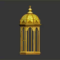 Ornate Yellow Hexagonal Lantern With Carved Patterns Glass Panels And Top Finial