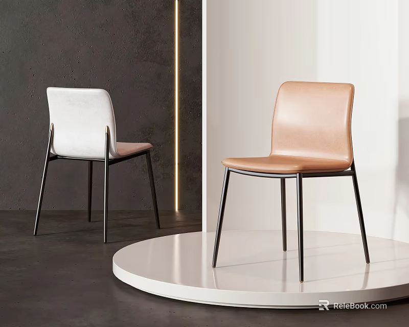 Modern Style White And Beige Leather Chairs With Black Metal Legs On Round Display Stand 3d model 