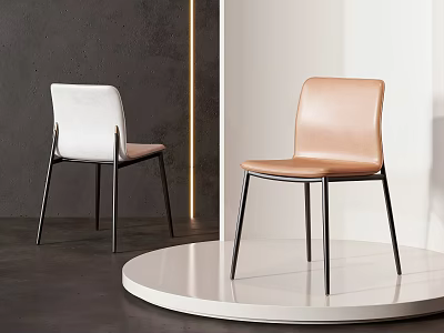 Modern Style White And Beige Leather Chairs With Black Metal Legs On Round Display Stand 3d model