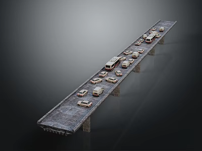Extended Bridge Structure With Various Vehicles Including Cars Trucks And Buses 3d model