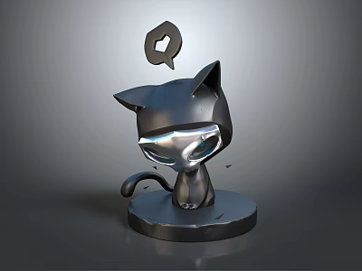 Black Cat Shaped Decorative Ornament Figurine Set With Modern Style Glowing Eyes And Metallic Base 3d model