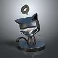 Black Cat Shaped Decorative Ornament Figurine Set With Modern Style Glowing Eyes And Metallic Base 3d model