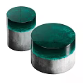 Round Green Dining Table With Sleek Surface And Silver Gray Base Design 3d model