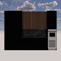 Modern Black Kitchen Cabinets With Wooden Panel Countertop Sink And Built-in Appliance