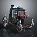 Vintage Style Carriage With Black Body Wheels Lanterns And Red Top Decoration