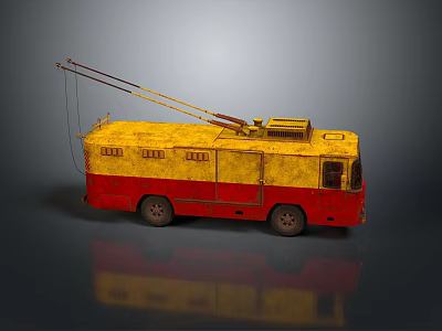 Vintage Yellow Red Crane Truck With LOAD Sign Reflective Surface And Crane Arm 3d model