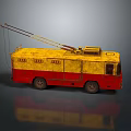 Vintage Yellow Red Crane Truck With LOAD Sign Reflective Surface And Crane Arm