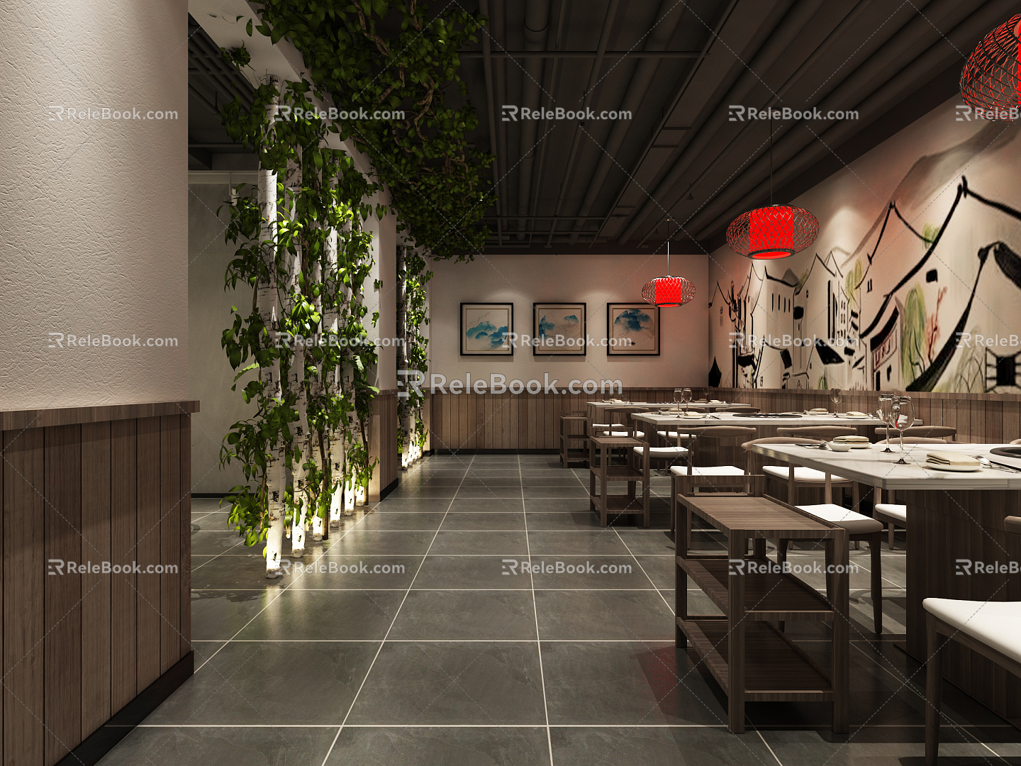 New Chinese Hot Pot Restaurant Hall 3d model